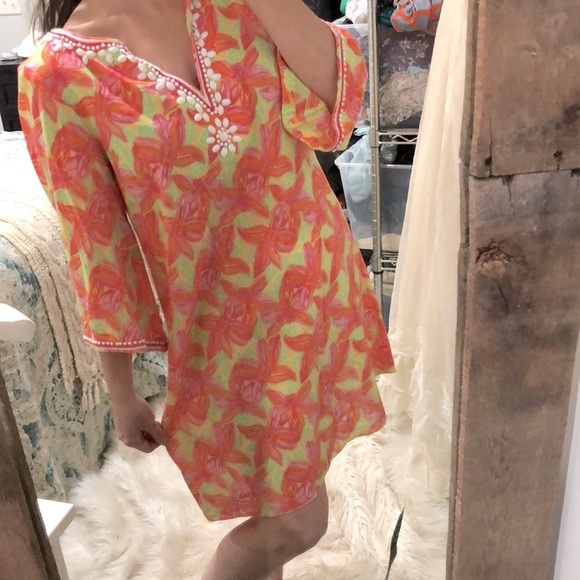 Lilly Pulitzer dress tropical floral with beaded details size medium cotton - Picture 4 of 11